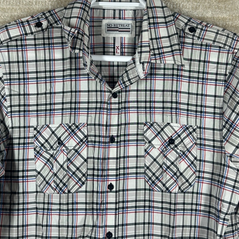 No Retreat Mens Streetwear Washington Plaid Button Down Shirt Blue XL NRMSP001